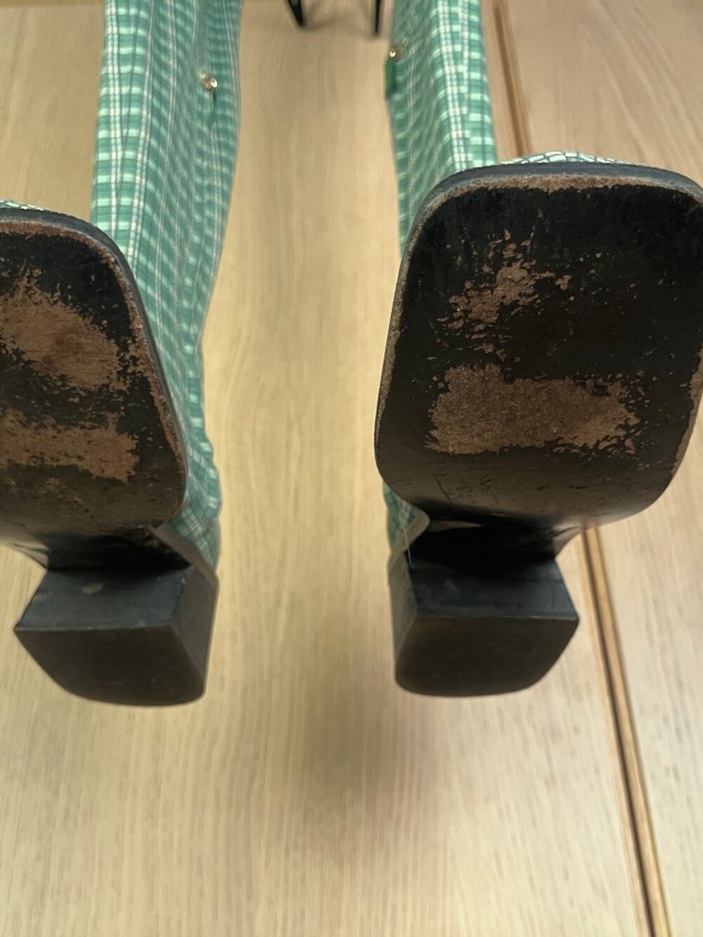 Suzanne Rae Green Plaid Thigh-High Boots, Size 39 - Made in Italy, Side Zip - Picture 7 of 14
